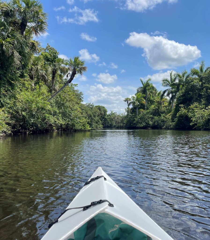 kayak going through a river